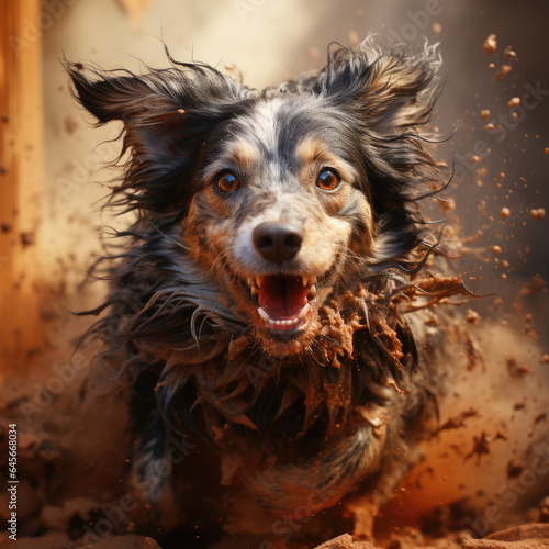  hyper realistic of a colorful dust with an image of a dog, ai generated. © Rainbow Kuma