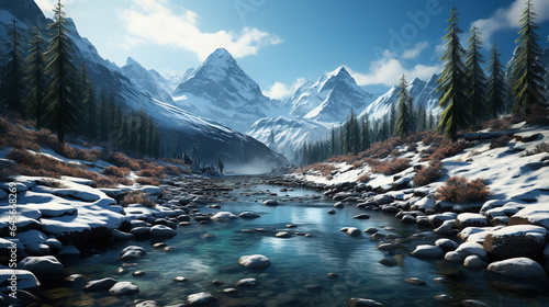 Stunning Turquoise River Flowing in Winter Forest © Image Lounge