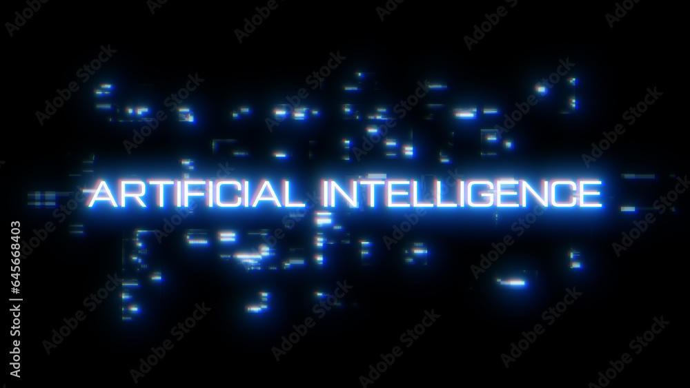 Artificial Intelligence overlay word with digital glitch Artificial Intelligence overlay word with digital glitch