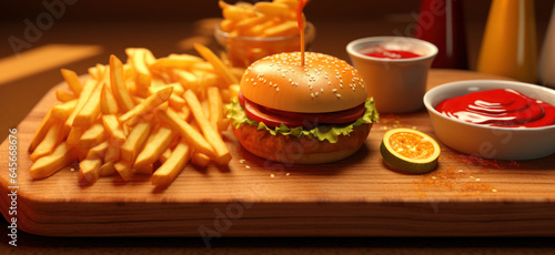 Hamburger on a wooden background