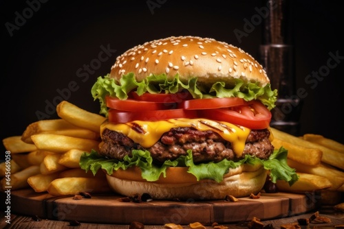 Hamburger on a wooden background