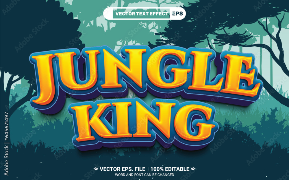 Jungle king editable vector 3d text style effect with jungle background