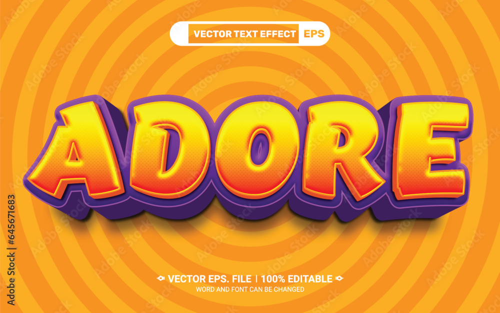 Adore editable 3d comic vector text effect Adore editable 3d comic vector text effect