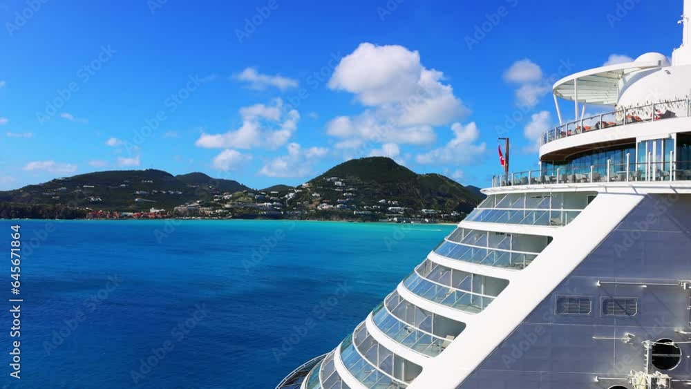 Cruise ship on Sint Marrten island on a Caribbean cruise vacation. Cruise ship on Sint Marrten island on a Caribbean cruise vacation.