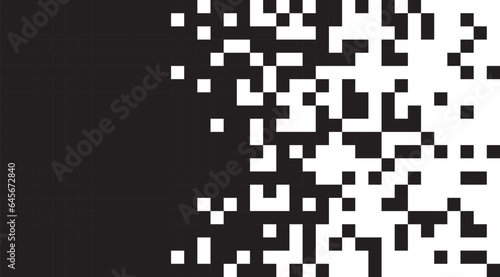 Dispersed background. Disintegration pixel effect illustration. Vector rectangle elements. Disappear transform rectangle texture. Dissolved filled square. Vector graphic.