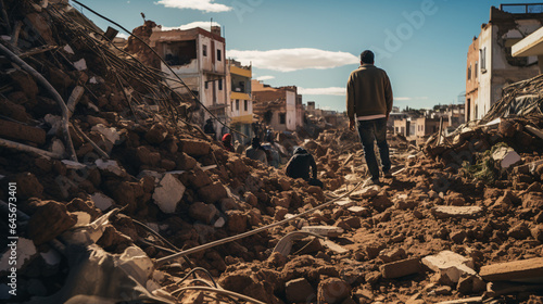 Stampa su tela People on the streets after earthquake