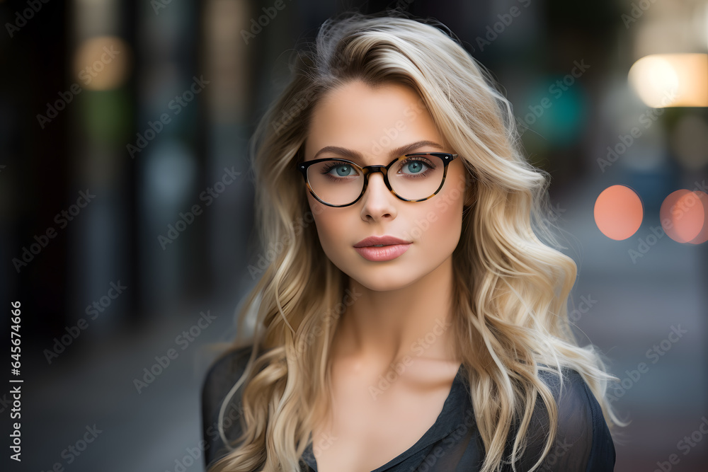 Blond attractive smiling woman in glasses Blond attractive smiling woman in glasses