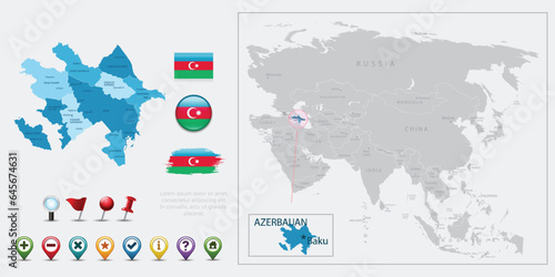 Azerbaijan map, flag and navigation icons. Vector illustration