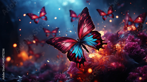 Different Flying Boho Butterflies With the Color Indigo and Crimson Wings