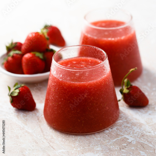 Refreshing watermelon drink with fresh strawberry