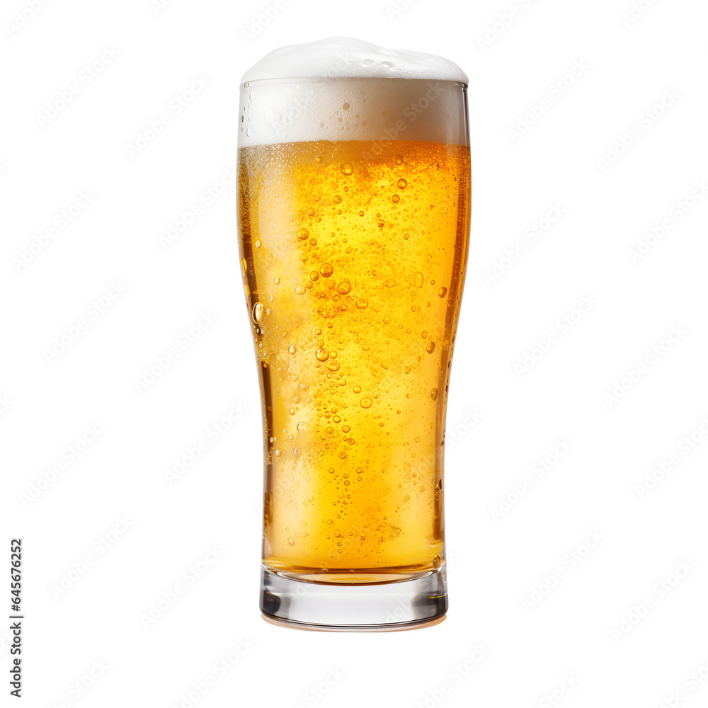 Glass of light beer with drops isolated on transparent background Glass of light beer with drops isolated on transparent background