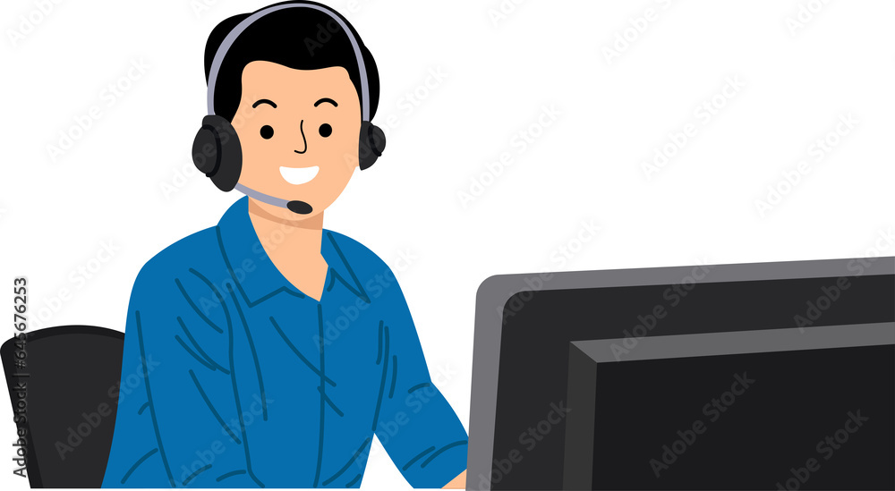 man customer Support Service Talks with a Client Through Headset man customer Support Service Talks with a Client Through Headset