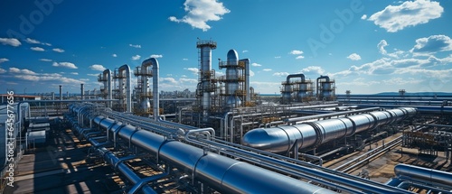 Fényképezés Pipelines and pipe rack of an industrial operation producing petroleum, chemicals, hydrogen, or ammonia