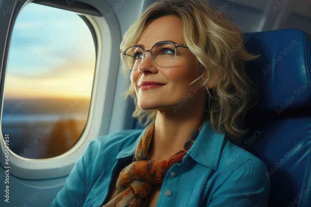 Young and Stylish Traveler Enjoying the Flight Young and Stylish Traveler Enjoying the Flight