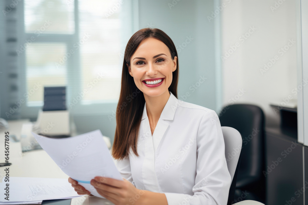 Smiling Female Dentist Working on Patient's Treatment Plan Smiling Female Dentist Working on Patient's Treatment Plan