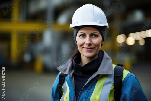 Woman in Hardhat at Refinery