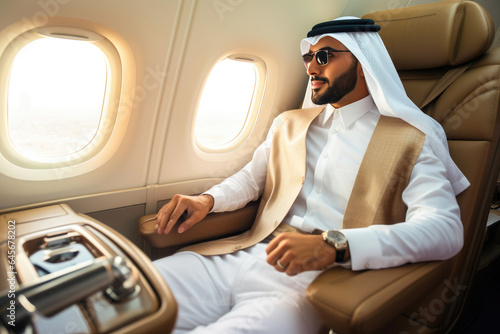 Business Class Comfort: Emirati Executive in UAE Tradition © AIproduction