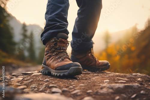 Man's Leather Boots on Mountain Trail