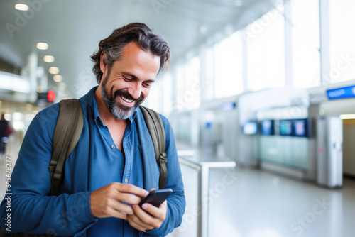 Middle-Aged Traveler Preparing for Flight