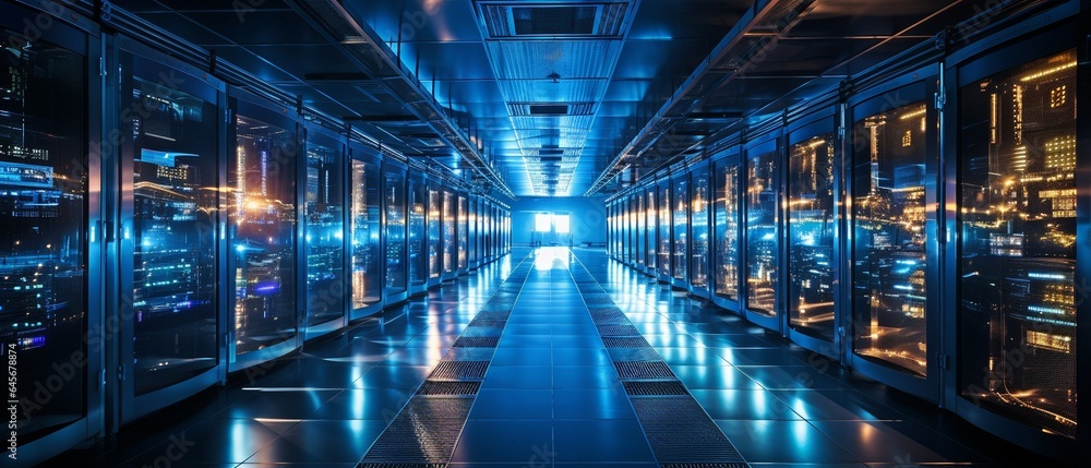 rows of computers in a data centre. rows of computers in a data centre.