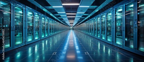rows of computers in a data centre. photo