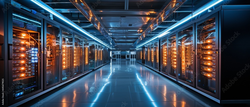 Fototapeta premium rows of computers in a data centre.