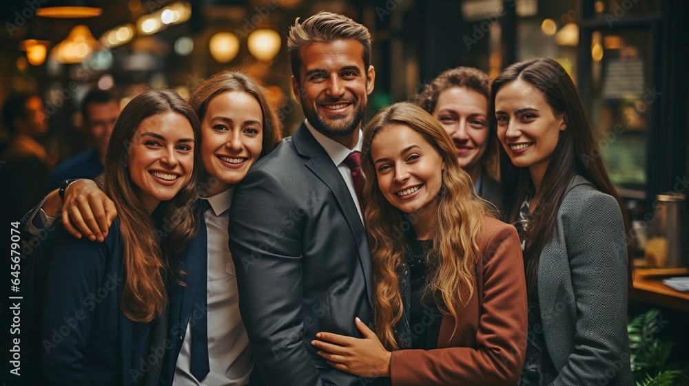 close-up of hugging office employees. close-up of hugging office employees.
