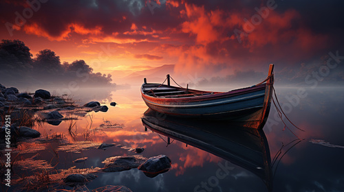 A Beautiful Boat Floating on Top of a Body of Water Under a Cloudy Sky During Sunset