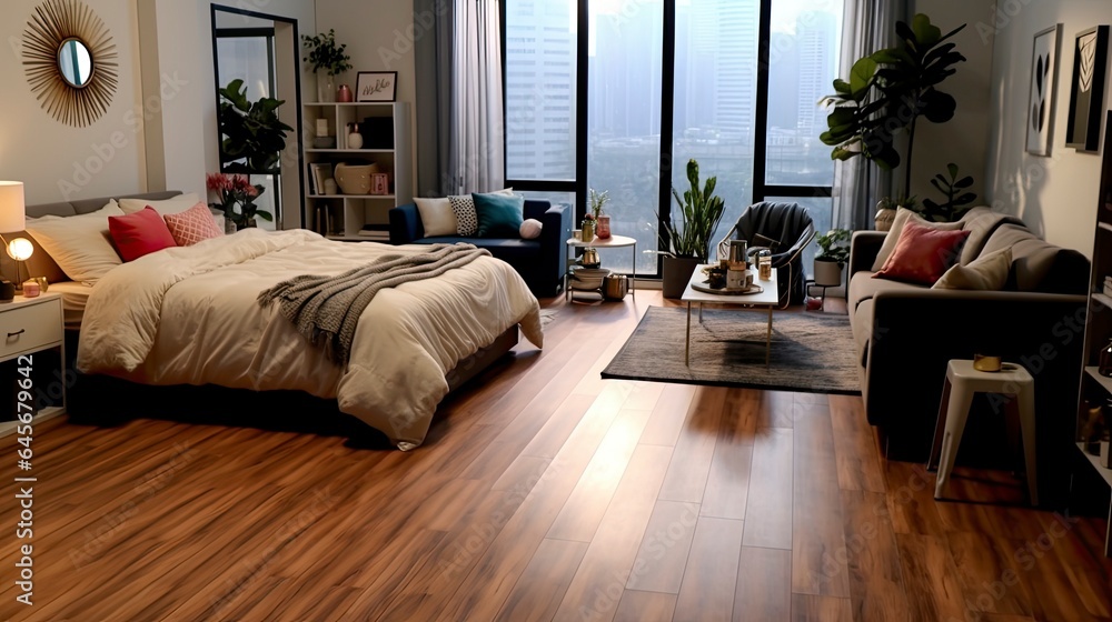Fototapeta premium Condo one bed muji cozy style, Generative AI