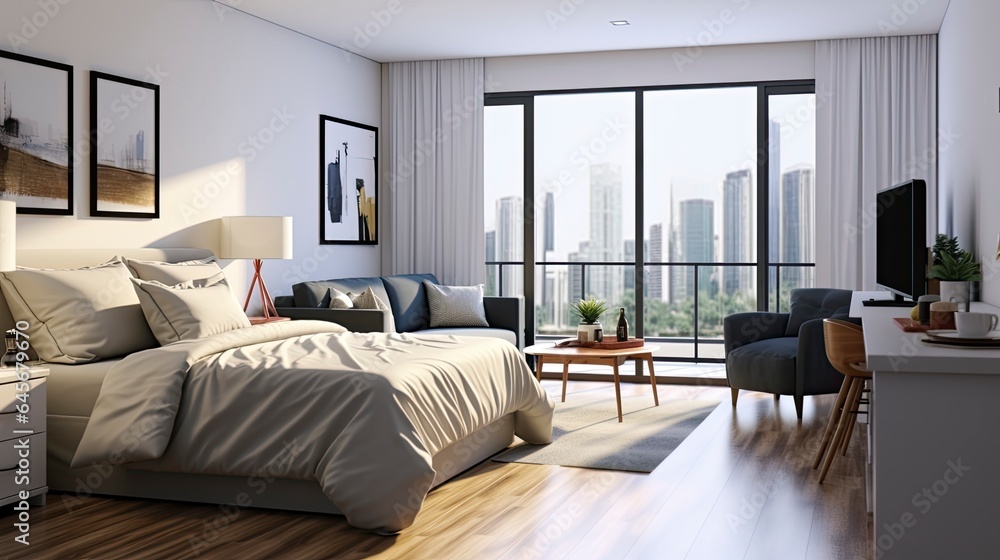 Condo one bed muji cozy style, Generative AI Condo one bed muji cozy style, Generative AI