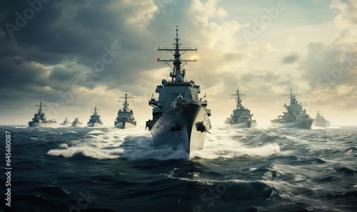 Naval Squadron Braving Stormy Seas