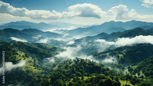 In a Mysterious Mountain Forest in The Clouds Landscapes Aerial View