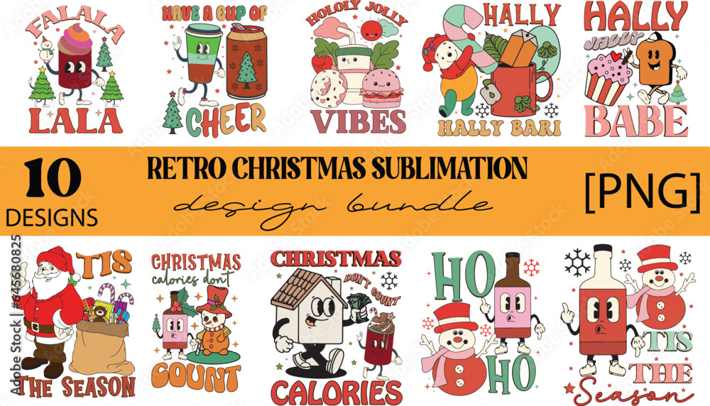 Naklejka premium Retro Christmas Sublimation Bundle 