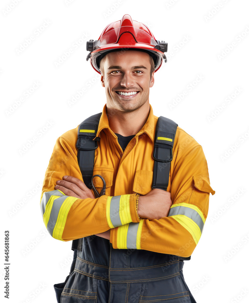 Young firefighter isolated from the background Young firefighter isolated from the background