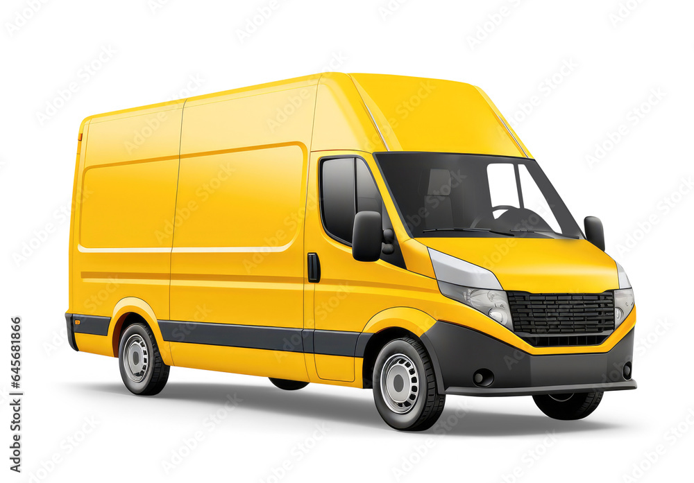 Yellow delivery van isolated from the background