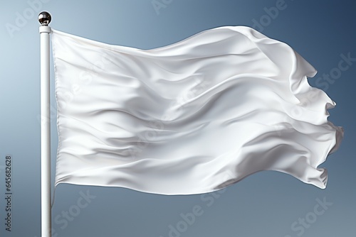 Isolated white flag on a flagpole, closeup shot, fluttering in the wind