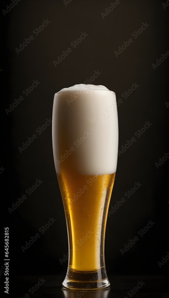 Glass of Light Beer and Frothy Foam, Set Against a Stylish Black Background