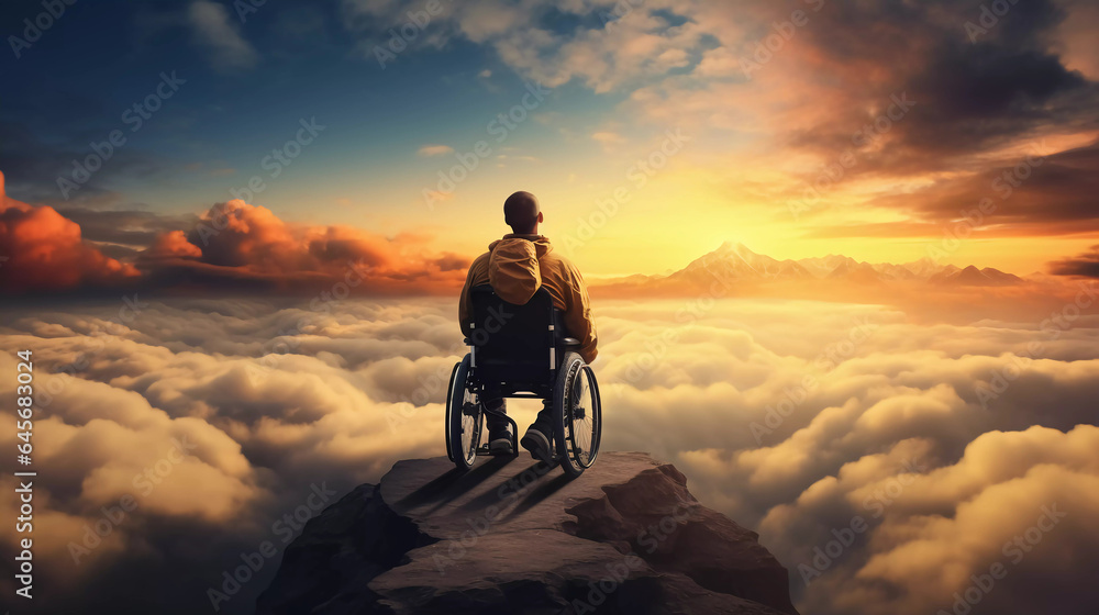 wheelchair user at the top of a mountain 