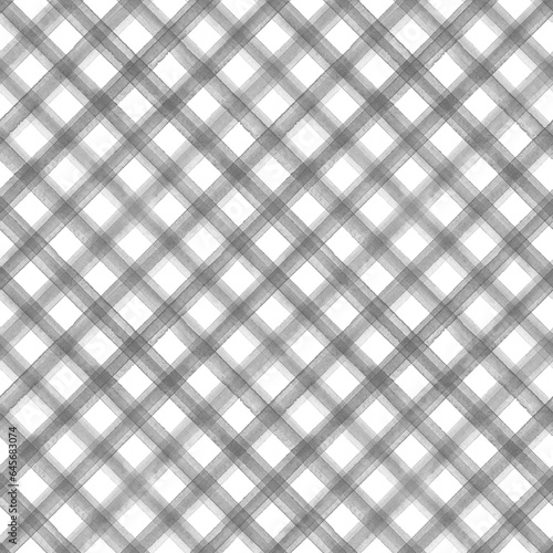 Watercolor stripe plaid seamless pattern. Black grey white stripes background.