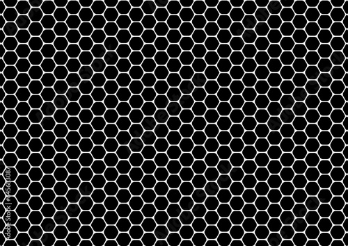 Black and white hexagon metal grid pattern, hexagonal vector. Fully editable vector element 