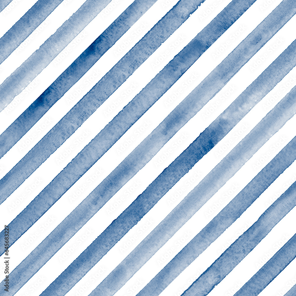Obraz premium Watercolor stripe seamless pattern. Blue colored stripes background.