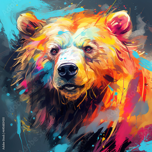 Image of beautiful colorful painting of a bear head. Wildlife Animals. Illustration, Generative AI. © yod67