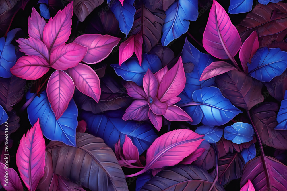 Seamless pattern with purple and blue leaves