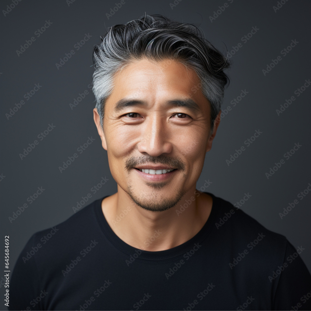 Fototapeta premium middle aged asian man, natural, carefree, short hair