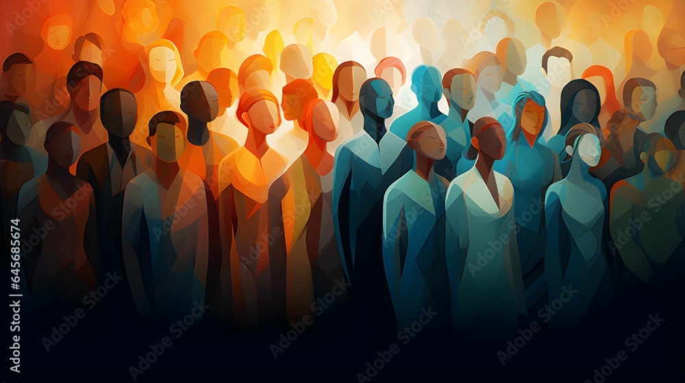 Illustration of diversity. Group of different people. Generative AI. - obrazy, fototapety, plakaty 