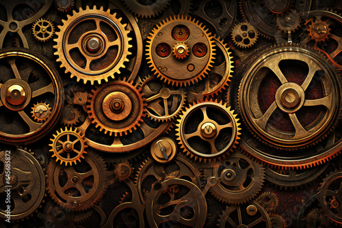Steampunk background with gears and cogs,  Close-up