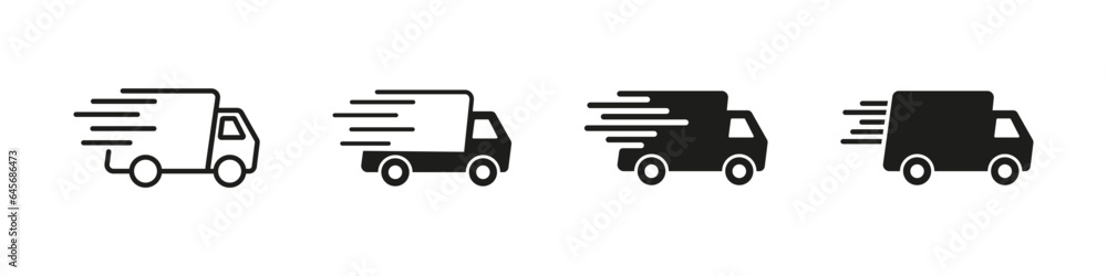 Fast delivery icon. Express delivery vector set. Van courier isolated on white background. Quick parcel shipping. Fast delivery icon. Express delivery vector set. Van courier isolated on white background. Quick parcel shipping.