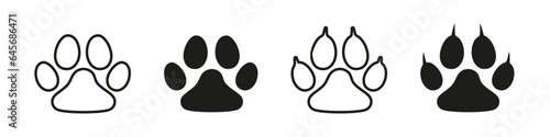 Paw footprint. Dog cat foot print. Pet foot trace vector set. Isolated animal footprint on white background.