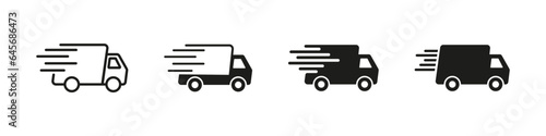 Fast delivery icon. Express delivery vector set. Van courier isolated on white background. Quick parcel shipping.