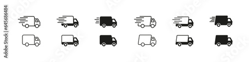 Fast delivery icon. Express delivery vector set. Van courier isolated on white background. Quick parcel shipping.